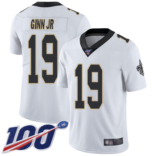 Men New Orleans Saints Limited White Ted Ginn Jr Road Jersey NFL Football #19 100th Season Vapor Untouchable Jersey->women nfl jersey->Women Jersey